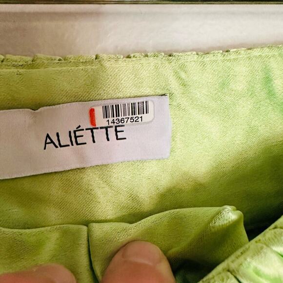 ALIÉTTE Women's Green Satin Front Zipper Closure Retro Wide Leg Pants Size 4 - Picture 11 of 16